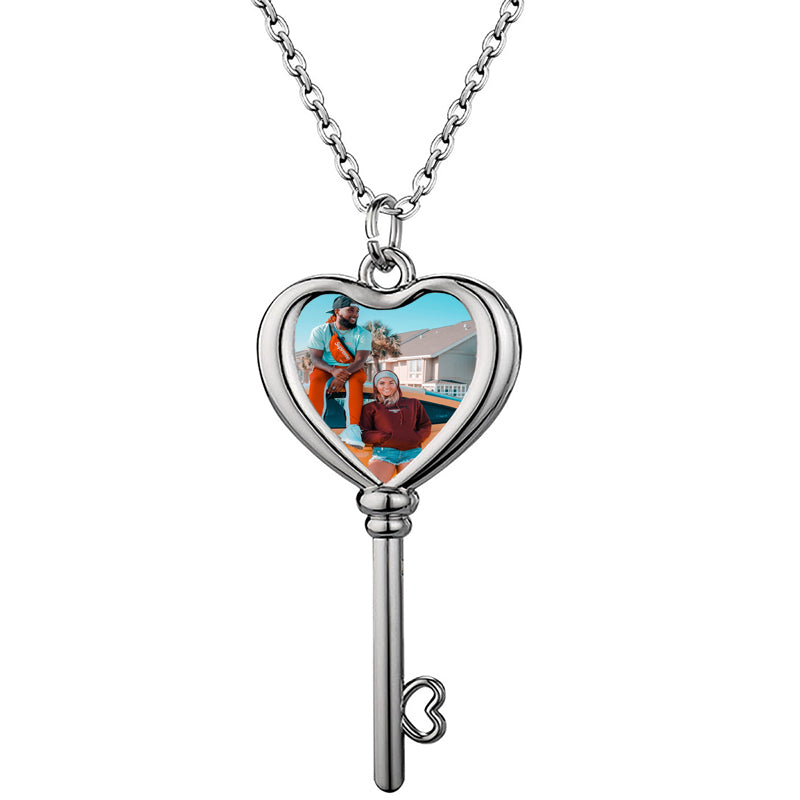 & Solid Medallion Pendant Necklace with Personalized Picture Photo Memory CZ Charm Custom Jewelry Gift for Men Women Her Him
